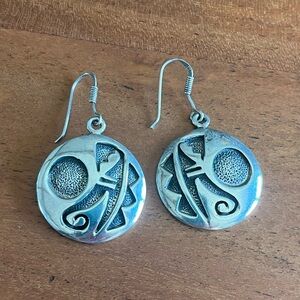VTG Native American sterling silver 925 shadow box overlay tribal earrings 16g